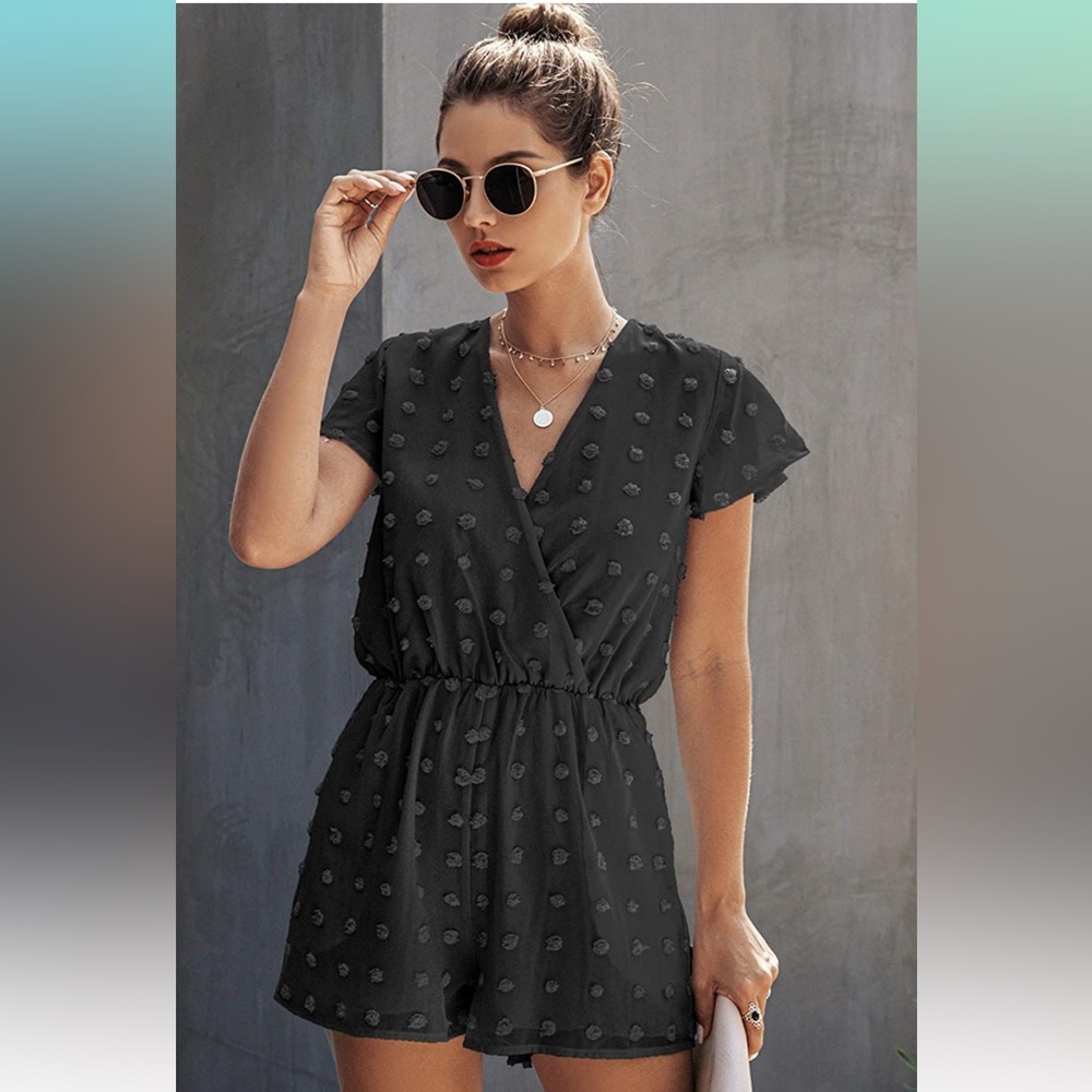 V-Neck Swiss Dot Romper (EUC)